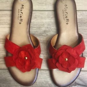 Mariella red leather flower sandals